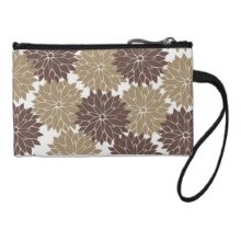 Brown and Tan Flower Blossoms Floral Print Change Purses