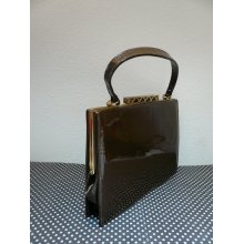 BROWN PATENT LEATHER Purse / Retro 1950s Handbag by Nicholas Reich