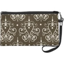 brown white chandelier damask Wristlet Clutch