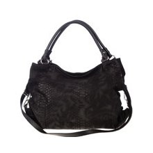 BRUNO ROSSI Italian Black Snake Embossed Leather Convertible Hobo Bag