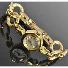 Bucherer 18k Yellow Gold Octagon 17 Jewel Mechanical Ladies Bracelet Wrist Watch