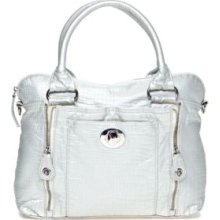 Bueno Silver Washed Croc Satchel