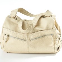 Bueno Washed Ostrich Double Satchel - Bone- Bone