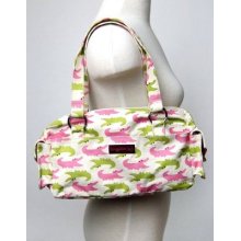 Bungalow 360 Lime / Pink Gator Print Canvas Satchel Bag Purse