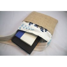 Burlap Cross Body Bag made from Blue and White Fabric & Repurposed Burlap