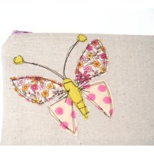 butterfly applique zipper pouch in polka dots and sweet floral with freestyle stitching / summer fashion / compact / cosmetic bag