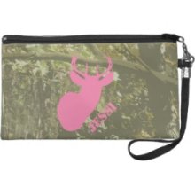 Camo & Pink Deer Head Personalized Wristlet