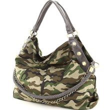 Camouflage Handbags Chain Purse Studded Hobo Bag Grey