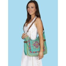 Cantina Collection Embroidered Handbag w/Sequins - Turquoise