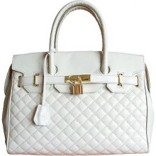 Carbotti Designer Style White Quilted Leather Handbag - Leather - White