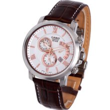 Casio Beside Leather Band Analog Quartz Chronograph Men's Watch Bem507l-7av