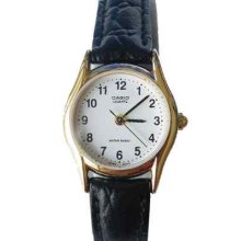 Casio Women's Black Leather Strap Watch, White Dial. Ltp1094q-7b1