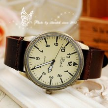 Casual Big Dial Men's Cowskin Leather Stylish Quartz Watch Multicolor R