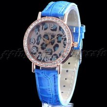 Casual Leopard Dial Face Lady Women Quartz Crystal Jelly Wrist Watch Watches