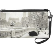 Central Park Winter - Snow on Bow Bridge Wristlet Purse