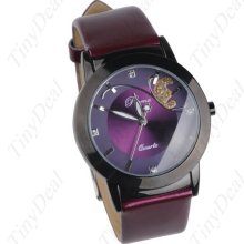 Charming Analogue Quartz Wrist Watch w/ Purple Leather Strap and Round Case