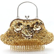 Charming Gold Beaded Tassel Evening Handbag Purse