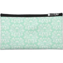 Chic stylish ornate mint green damask pattern Cosmetic Bags