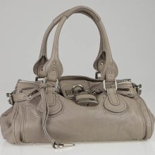 Chloe Light Grey Leather Medium Paddington Satchel Bag