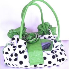 Chocolate Slouchy Polka Dot Black White Green Rose Leather Hobo Handbag Derby