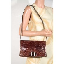 Christian Dior Vintage Brown Crocodile Skin Shoulder Bag Purse Handbag