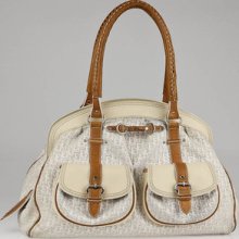 Christian Dior White Diorissimo Canvas 'my Dior' Large Frame Pocket Satchel Bag