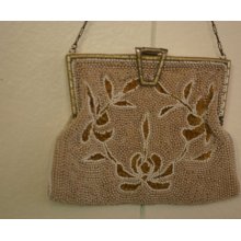 Circa 1920s Beautiful Apliqued & Beaded Handbag w/Plastic (bakelite era) Accents