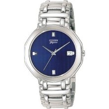 Citizen Mens $250 Silver-tone Ss, Dk Blue Dial, Date, Elegance Watch Aq0800-57l