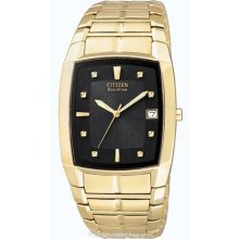 Citizen Mens Eco-Drive - Gold-Tone - Black Dial - Bracelet - Date BM6552-52E