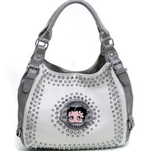 Classic Side-belted Betty Boop Â® Hobo Bag W/ Rhinestone & Stud Accents - White