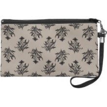 Classical style black floral pattern on flannel Wristlet