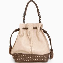 Classy Studded Bucket Bag - tan One Size