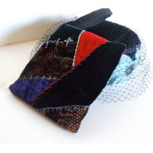 Clutch Crazy Quilt style embroidered Handmade Vintage velvet