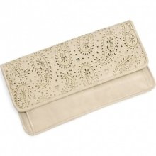 Clutch Handbag Light Beige Bag Soft Shoulder Strap Large Wallet Paisley Pattern