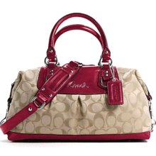 Coach 15440 Ashley Khaki Garnet Signature Satchel Handbag