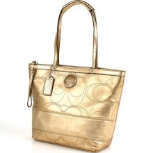 Coach 18877 Antique Gold Stitched Leather Tote Handbag