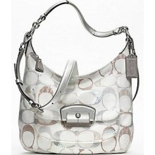 Coach 19340 Grey Blue Kristin Signature Sequin Hobo Bag