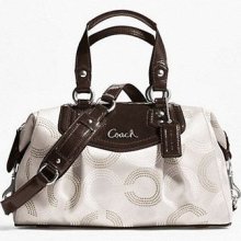 Coach 20027 Ashley Dotted Op Satchel Bag/purse Silver/ivory/mahogony New/nwt