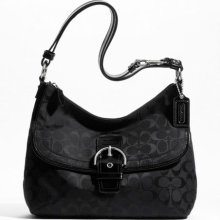 Coach $358 Soho Signature Black Flap Duffle / Hobo / Crossbody