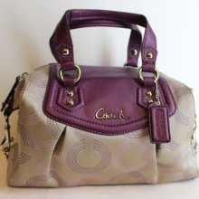 Coach Ashley Dotted Op Art Satchel Khaki Berry F20027 $298