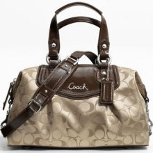 Coach Ashley Signature Khaki Mahogany Satchel Purse Handbag F19242