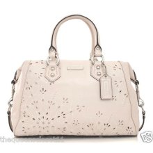 Coach Ashley Tossed Laser Cut Satchel Hand Bag Purse $528 Shell Pink 22488