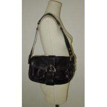 Coach Black Leather F05s-3653 Flap Handbag Purse