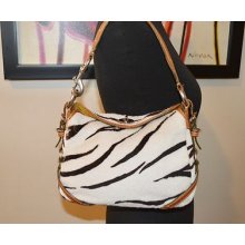 Coach Chelsea Zebra Haircalf Fur Turnlock Hobo Bag Ed 9999 $498 Ultra Rare