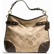 Coach Colette Signature Sateen Hobo In Khaki/walnut 23762e -