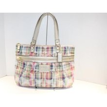 Coach Daisy Madras Plaid Glam Tote Shoulder Bag Multicolor 21956