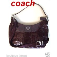 Coach F19282 Signature Stripe Stitched Patent Leather Convertible Hobo Cross