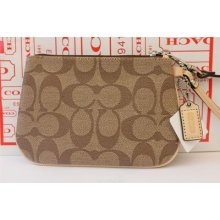 Coach Purse/wallet Peyton Signature Wristlet 46779 Khaki/tan 100% Authentic