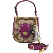 Coach Signature Mini Willis Hand Bag Purse $178 Khaki Berry 22063 Xb