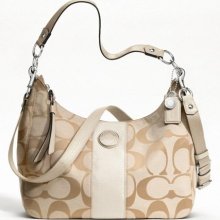 Coach Signature Stripe Convertible Hobo 19281 Light Khaki/White ...